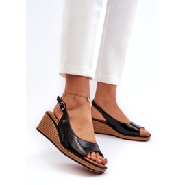 Women's Patent Wedge Sandals Sergio Leone SK301 Black 1