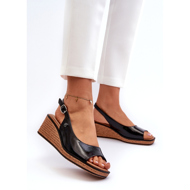 Women's Patent Wedge Sandals Sergio Leone SK301 Black 1