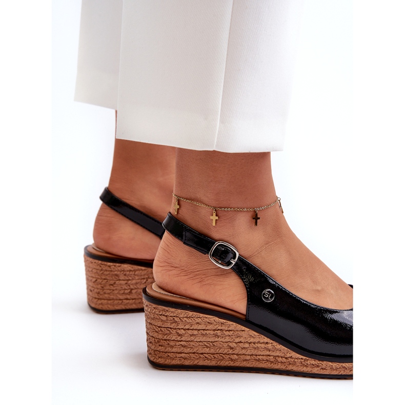 Women's Patent Wedge Sandals Sergio Leone SK301 Black 3