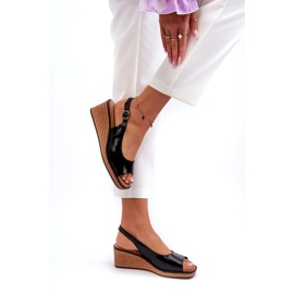Women's Patent Wedge Sandals Sergio Leone SK301 Black 4