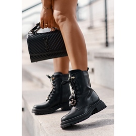 Eco Leather Worker Ankle Boots Women With Pins Black Rianael 2