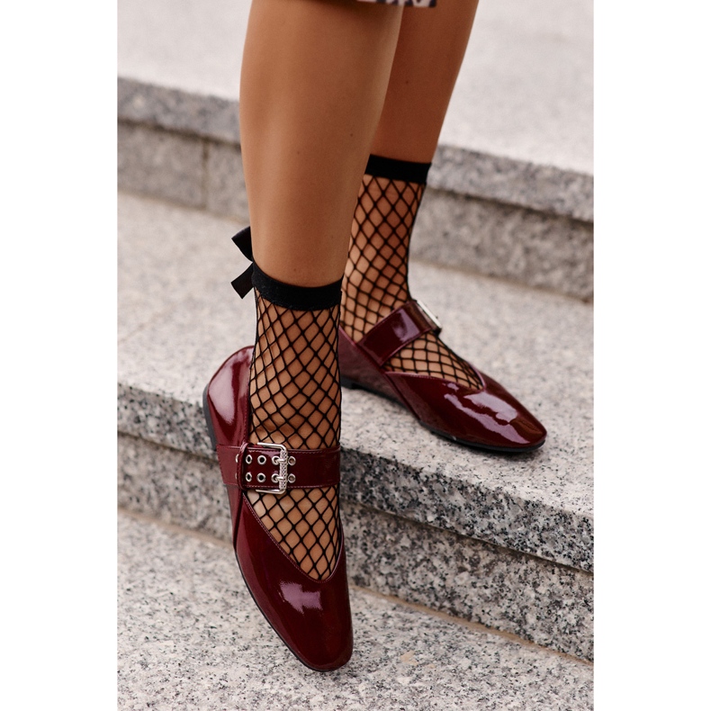 Patent Leather Ballet Flats With Strap Burgundy Azirae red 2