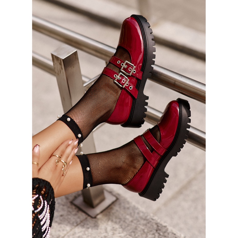 Women's Patent Leather Strap Half-Boots Burgundy Terione red 1