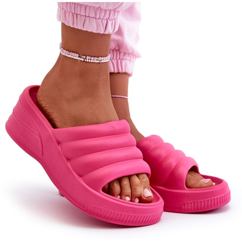 Lightweight women's foam flip-flops on a wedge and platform, Fuchsia Tendrea pink 4