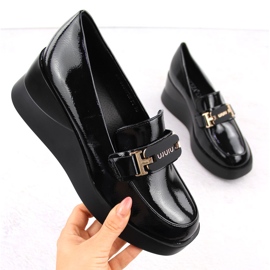 Women's leather wedge shoes black Vinceza 58337 1