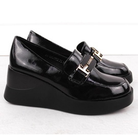 Women's leather wedge shoes black Vinceza 58337 2