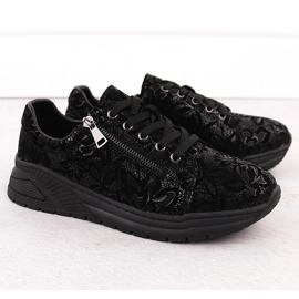 Women's leather shoes with flowers, black, T.Sokolski J24-333 2
