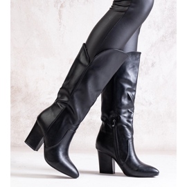 Black Amare eco leather block heel boots 2