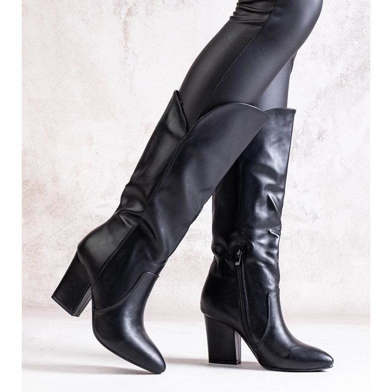 Black Amare eco leather block heel boots 2