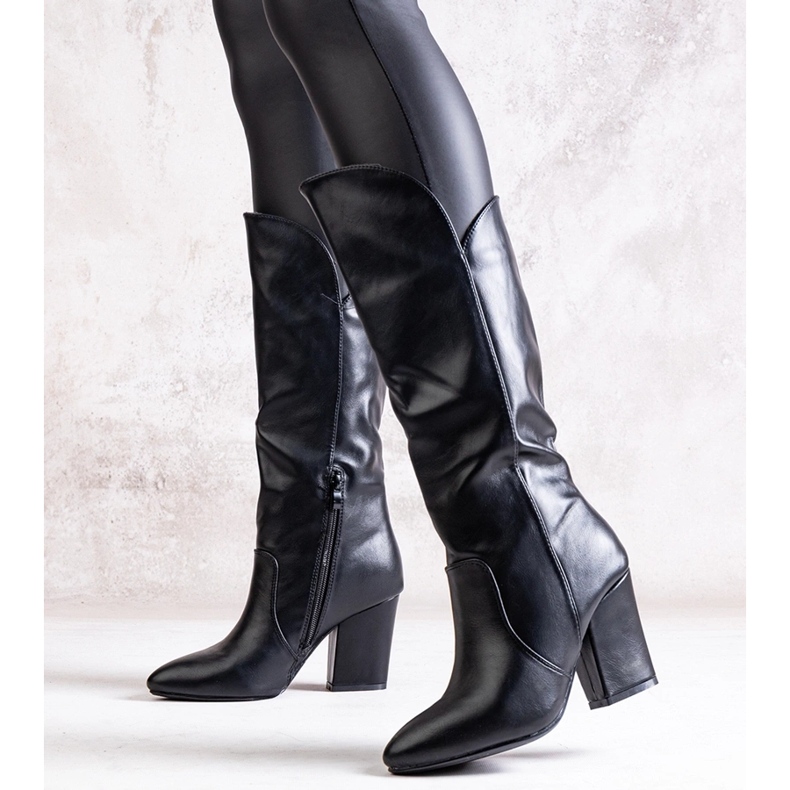 Black Amare eco leather block heel boots 1