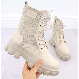 Women's leather ankle boots with zircons beige Goe OO2N4108 1