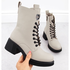 Women's leather ankle boots on a block, beige, Vinceza 66671 1 Women's leather ankle boots on a block, beige, Vinceza 66671 1