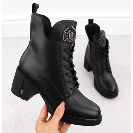 Leather ankle boots for women with decoration black Vinceza 66676 1
