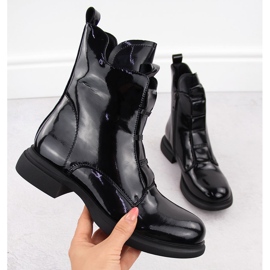 Women's patent leather ankle boots black Vinceza 66678 1