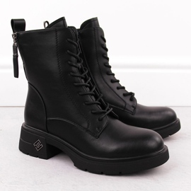 Leather Worker Boots Women's Black Vinceza 66683 2