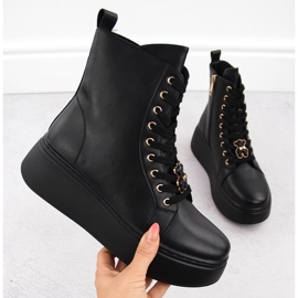 Leather platform ankle boots with bear black Vinceza 66701 1