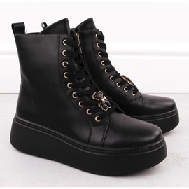 Leather platform ankle boots with bear black Vinceza 66701 2
