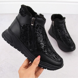 Women's leather ankle boots with flowers black T.Sokolski Z24-329 1