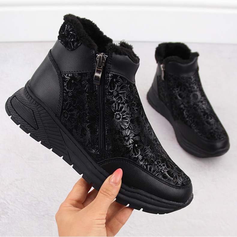 Women's leather ankle boots with flowers black T.Sokolski Z24-329 1