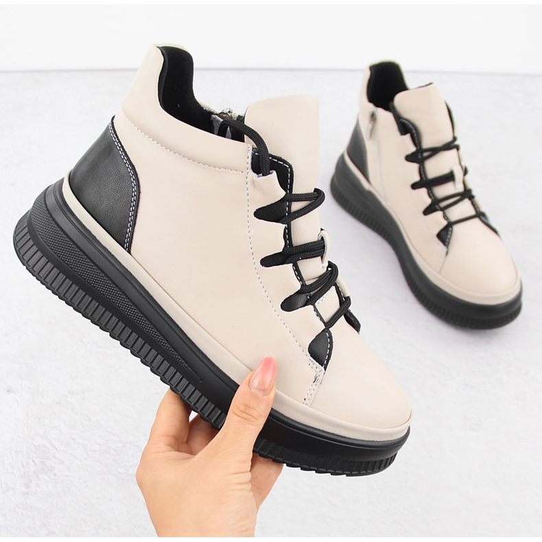 Women's leather ankle boots insulated beige Artiker 55C1051 1