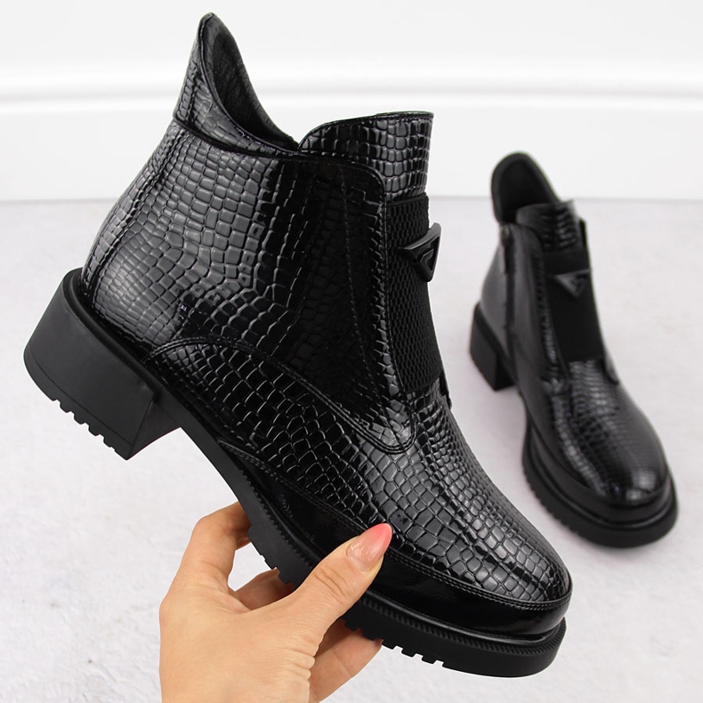 Women's patent leather ankle boots crocodile black Filippo DBT6663 1
