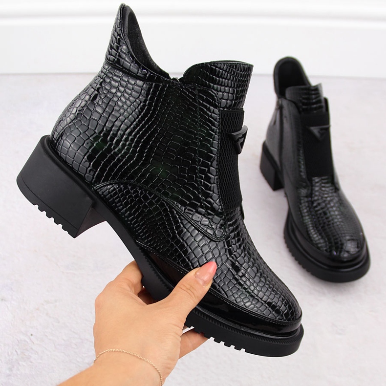 Women's patent leather ankle boots crocodile black and green Filippo DBT6663 2 Women's patent leather ankle boots crocodile black and green Filippo DBT6663 2
