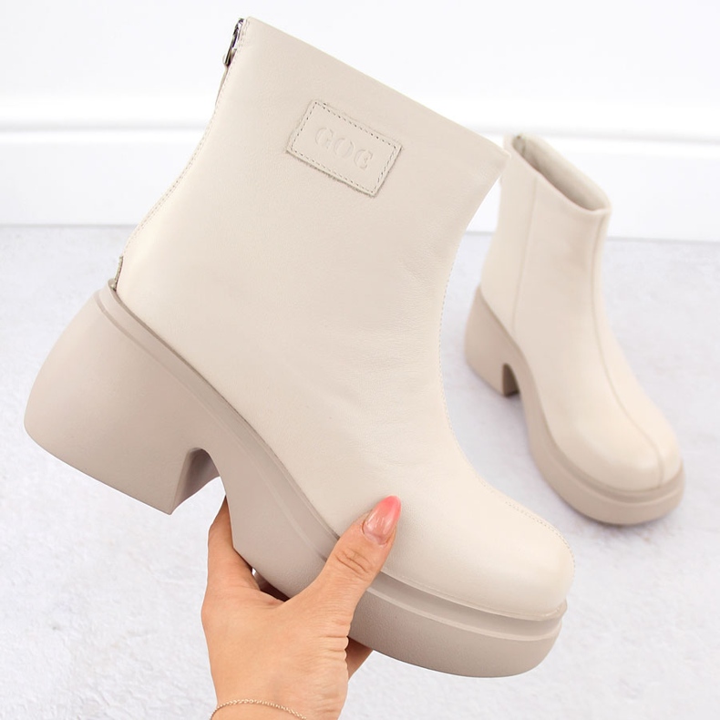 Women's leather ankle boots on a beige platform Goe OO2N4155 1