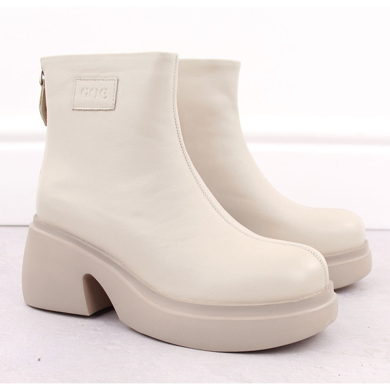 Women's leather ankle boots on a beige platform Goe OO2N4155 2