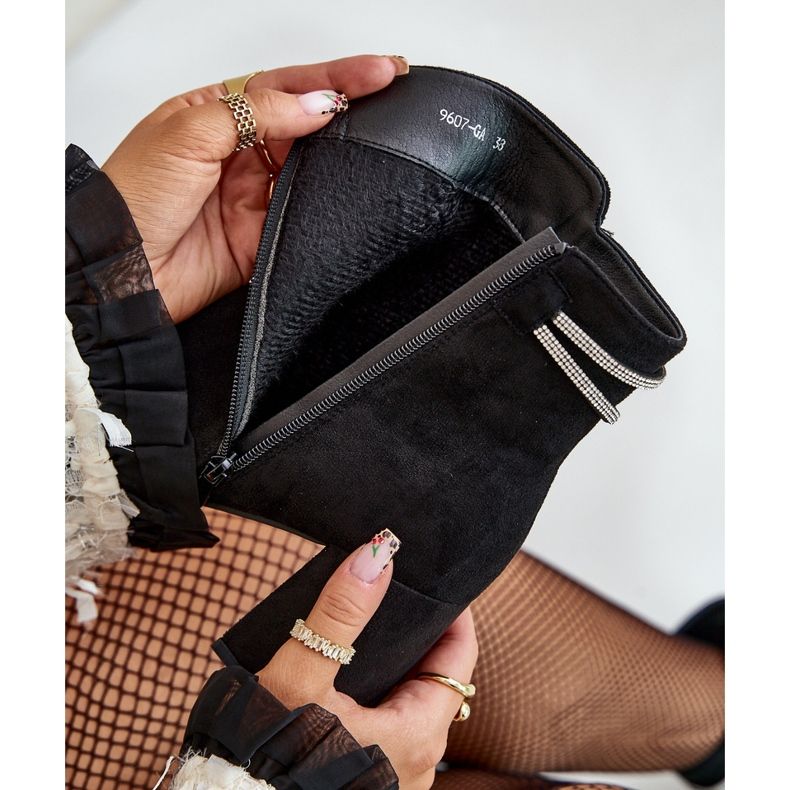 Insulated Women's Ankle Boots on a Heel Eco Suede Black Saivia 2