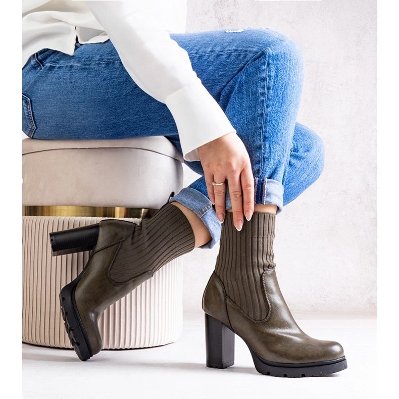 Green ankle boots with a block heel made of eco-leather Asera 1 Green ankle boots with a block heel made of eco-leather Asera 1