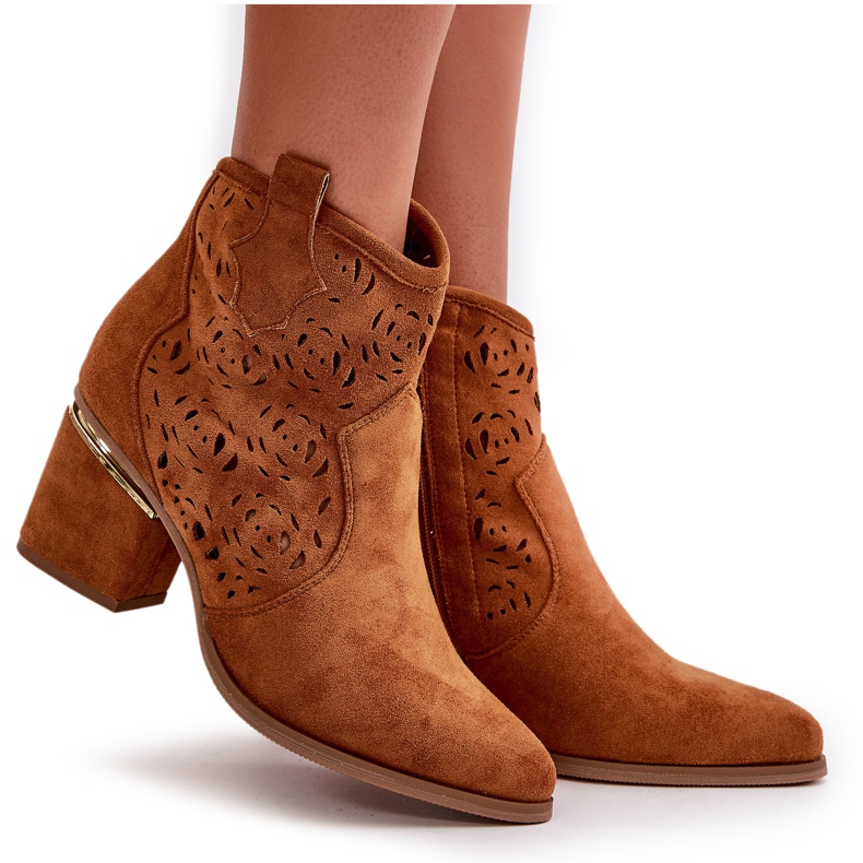 Openwork Cowboy Boots With Zipper Camel Vosilara brown 4