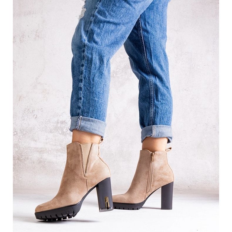 Beige ankle boots with rhinestones Hayet 1