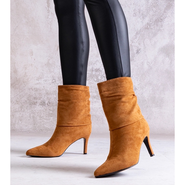 Brown high heel ankle boots Bileis beige 1