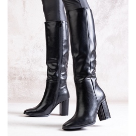 Black boots with a block heel made of eco-leather Toume 1