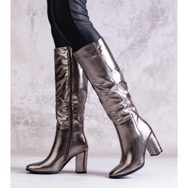 Silver boots with a block heel made of eco-leather Toume 1