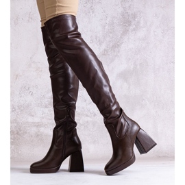 Long boots with a block heel made of eco-leather Lamis brown 1 Long boots with a block heel made of eco-leather Lamis brown 1