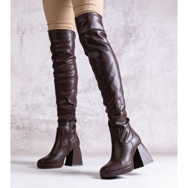Long boots with a block heel made of eco-leather Lamis brown 2 Long boots with a block heel made of eco-leather Lamis brown 2
