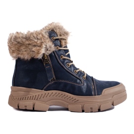Blue women's trapper boots with fur 2