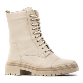 WASAK Women's leather lace-up high winter boots 0640 ecru beige 1
