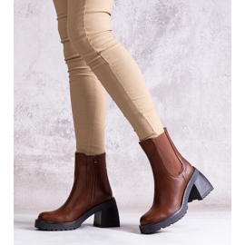 Brown women's ankle boots with a block heel made of eco-leather Ariane 1