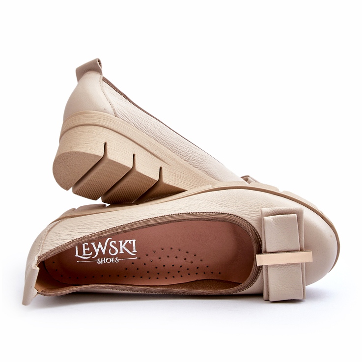 Lewski Shoes Leather ballerinas on a platform with decoration, Cream Lewski 3384 beige 3