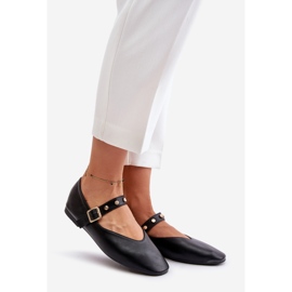 Eco Leather Ballerinas With Strap Black Alcionora 1