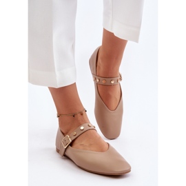 Eco Leather Ballerinas With Strap Beige Alcionora 2