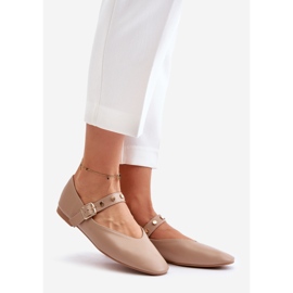 Eco Leather Ballerinas With Strap Beige Alcionora 1