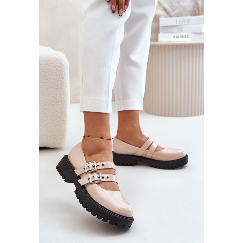 Women's Patent Leather Strap Half-Boots Beige Terione 2 Women's Patent Leather Strap Half-Boots Beige Terione 2