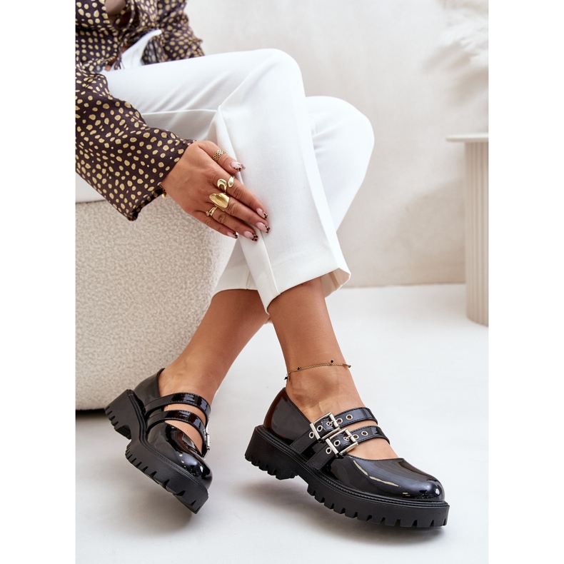 Women's Patent Leather Strap Half-Boots Black Terione 1