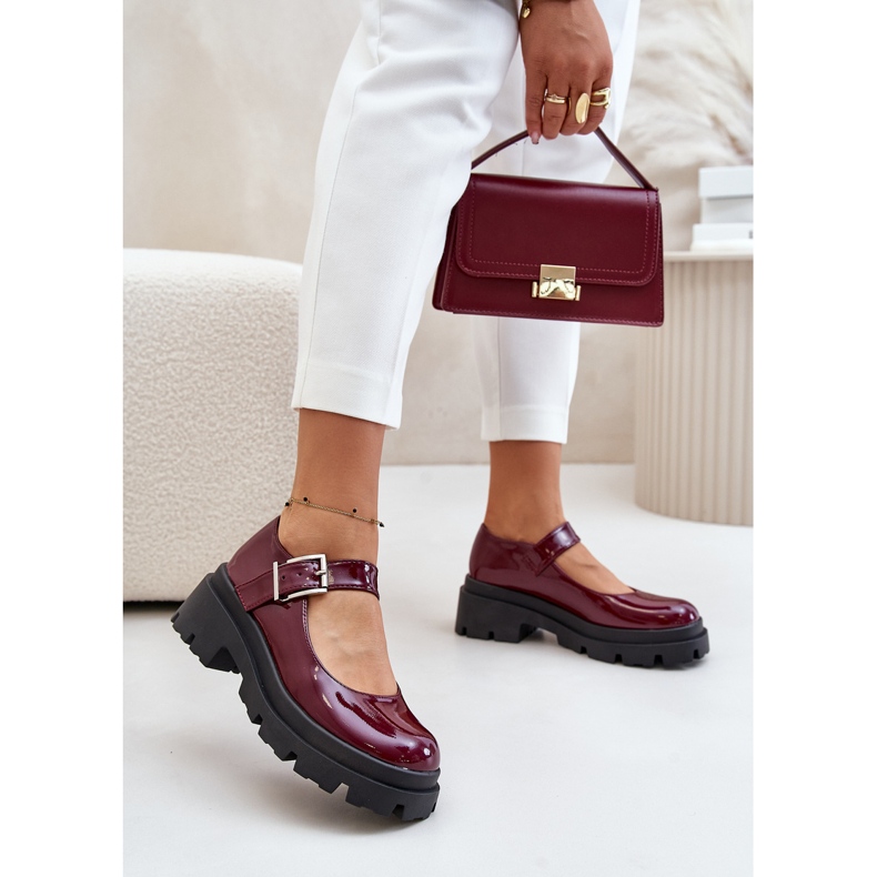 Patent Leather Women's Shoes With Buckle Burgundy Plikuria red 2 Patent Leather Women's Shoes With Buckle Burgundy Plikuria red 2