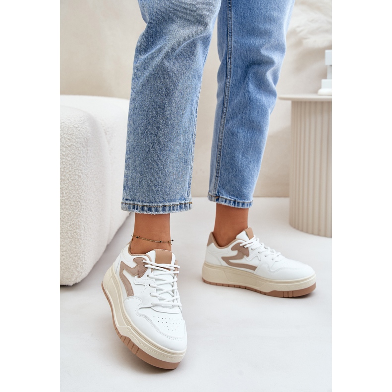 Women's Sneakers Made of Eco Leather on a Platform White and Beige Henizore 2 Women's Sneakers Made of Eco Leather on a Platform White and Beige Henizore 2