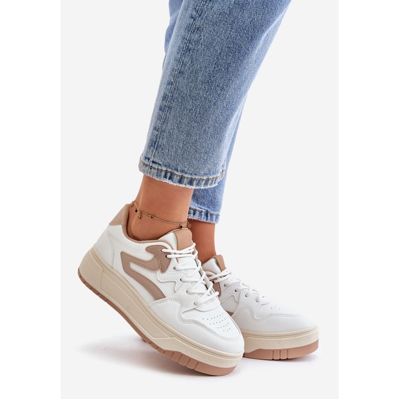 Women's Sneakers Made of Eco Leather on a Platform White and Beige Henizore 1 Women's Sneakers Made of Eco Leather on a Platform White and Beige Henizore 1