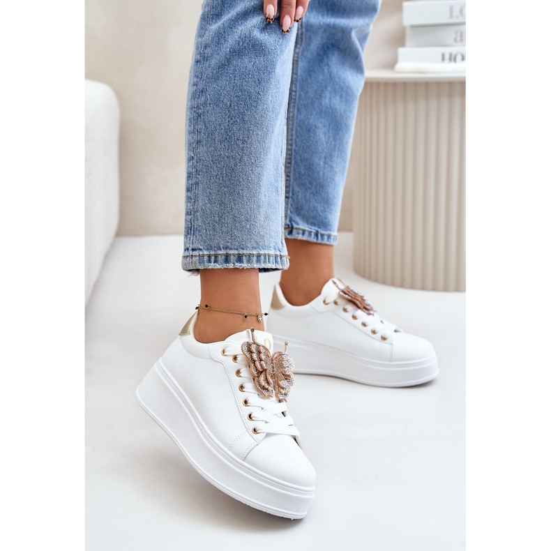 Women's Sneakers On The Platform With Butterfly White-Gold Naritevia 2